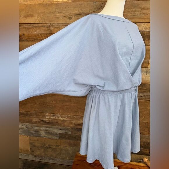 FP Beach Free light blue Santa Maria Mini Dress Oversized Dolman sleeve sz L - Picture 5 of 8